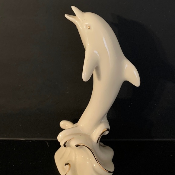 Lenox 4" Dolphin - Head Up - Jumping Out of Water - Gold Trim - Picture 3 of 5